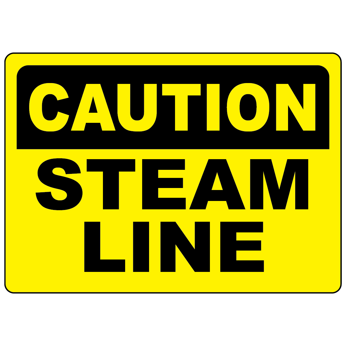 Caution steam line sign for identifying pressurized steam pipelines and industrial equipment hazards