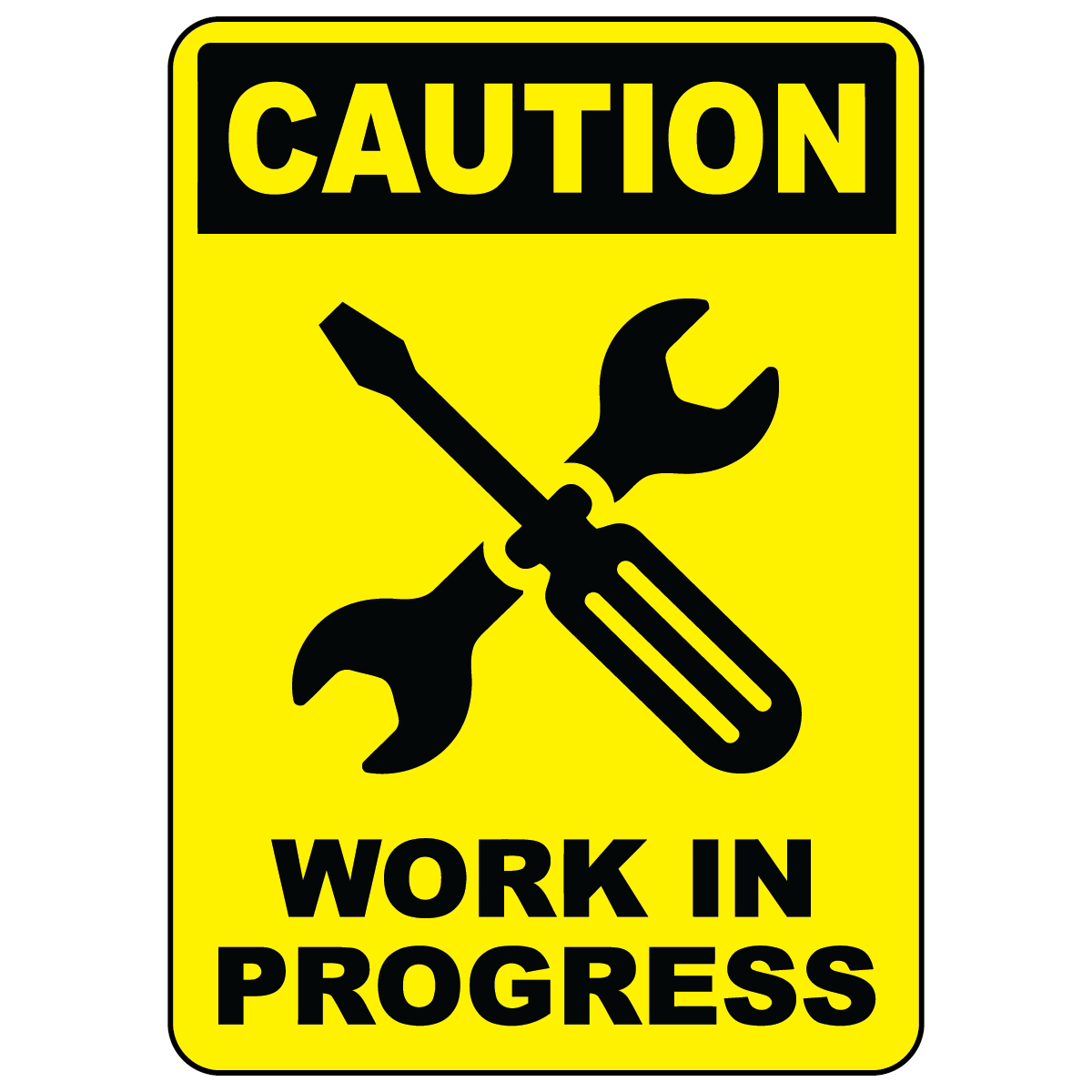 Caution work in progress safety sign vinyl aluminum
