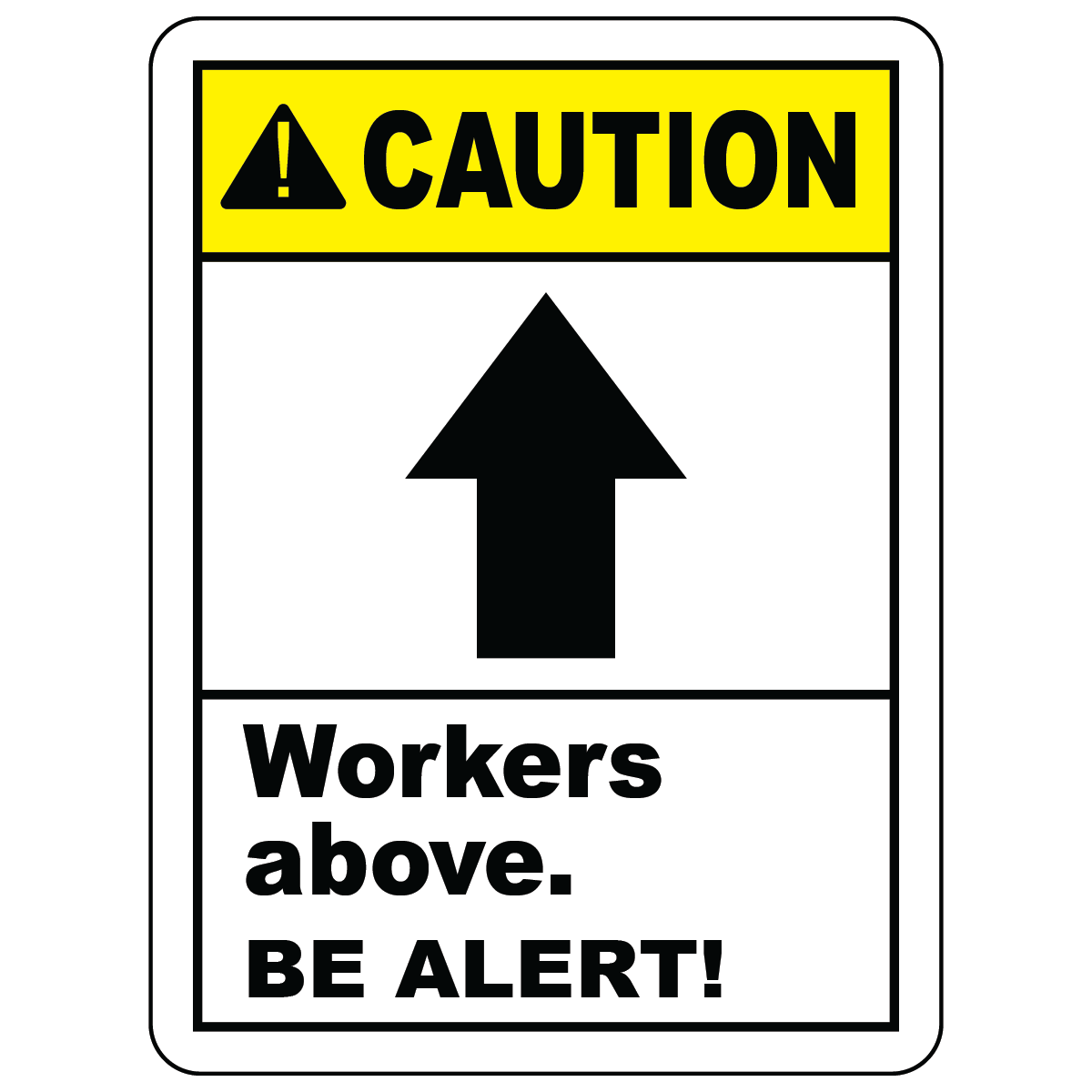 Caution workers above be alert OSHA safety sign