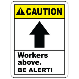 Caution workers above be alert OSHA safety sign