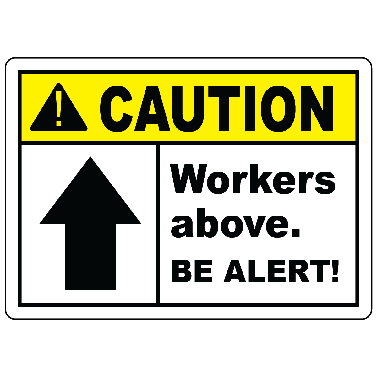 Caution workers above be alert OSHA safety sign