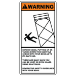 Check scaffold before use safety sign with unsafe scaffolding symbol