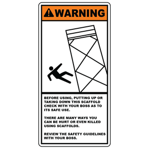 Check scaffold before use safety sign with unsafe scaffolding symbol