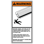 Check scaffold before use safety sign with unsafe scaffolding symbol