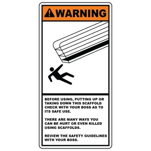 Check scaffold before use safety sign with unsafe scaffolding symbol