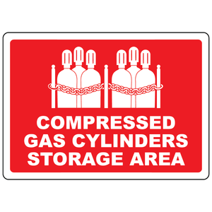 Compressed gas cylinders storage area sign with cylinder symbol for workplace safety