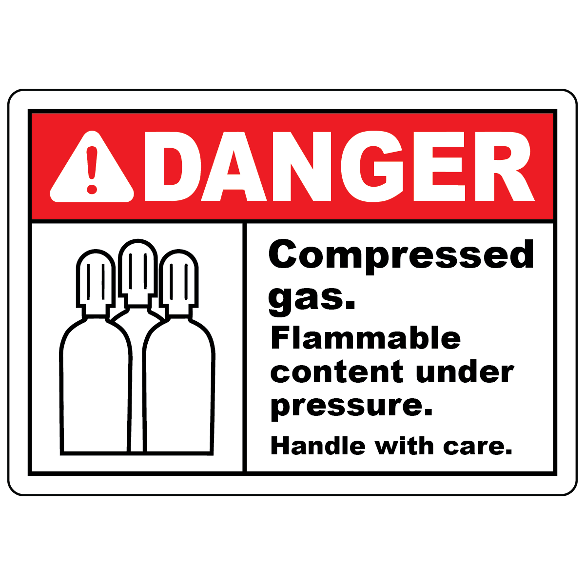 Compressed gas flammable sign with cylinder symbol for pressurized gas hazard identification