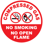 Compressed gas floor sign with no smoking and no open flames symbols for industrial safety