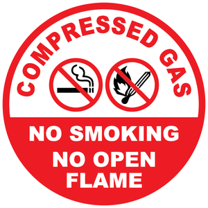 Compressed gas floor sign with no smoking and no open flames symbols for industrial safety
