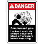 Compressed gas lock-out polyester label with explosion hazard symbol for servicing safety