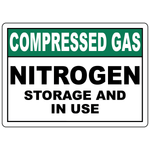 Compressed gas nitrogen storage and in use sign for workplace gas cylinder safety