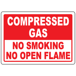 Compressed gas no smoking sign prohibiting smoking and open flames near gas storage areas