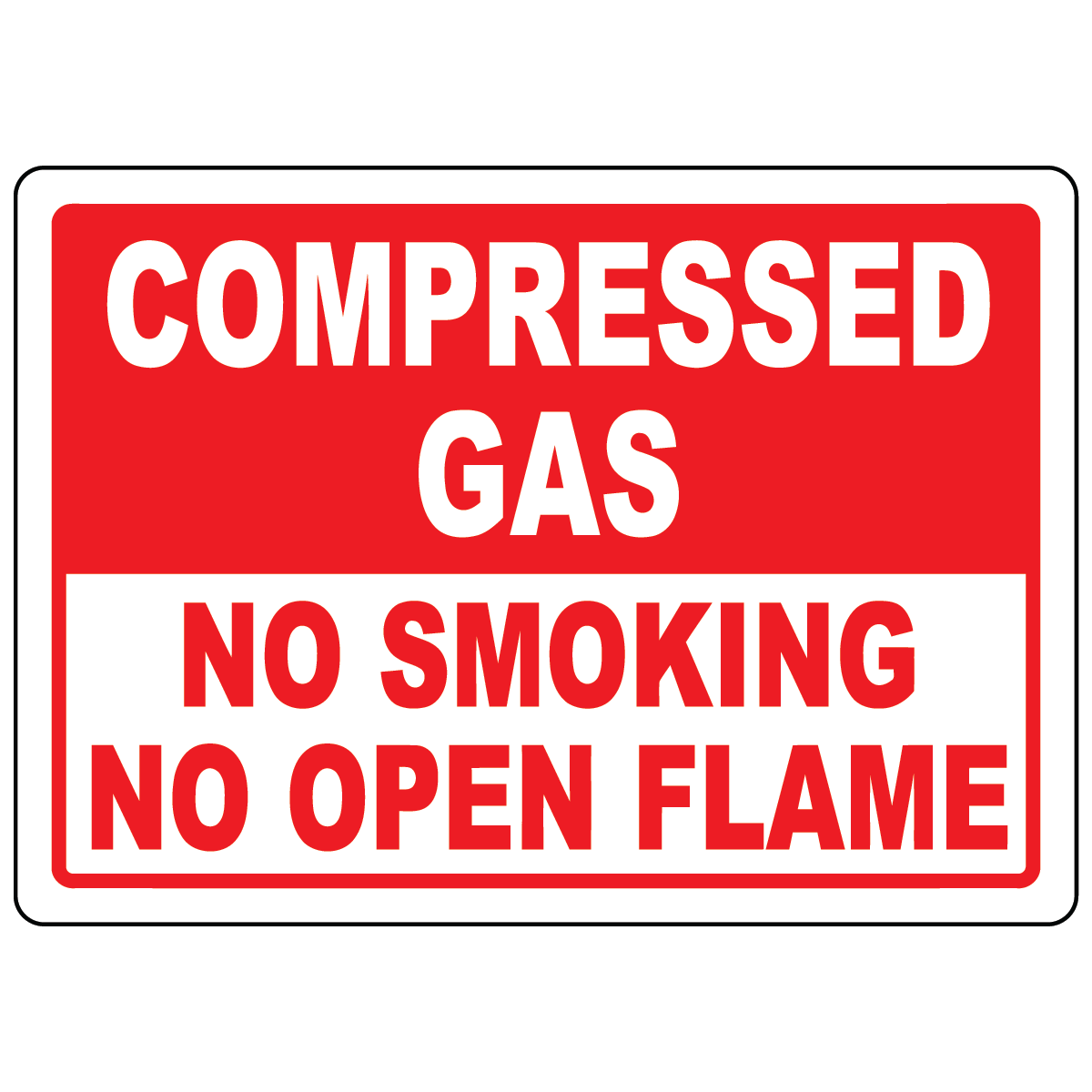 Compressed gas no smoking sign prohibiting smoking and open flames near gas storage areas