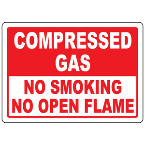 Compressed gas no smoking sign prohibiting smoking and open flames near gas storage areas