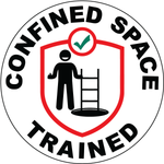 Confined space trained vinyl hard hat sticker with safety symbol