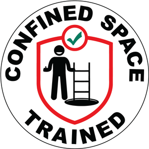 Confined space trained vinyl hard hat sticker with safety symbol