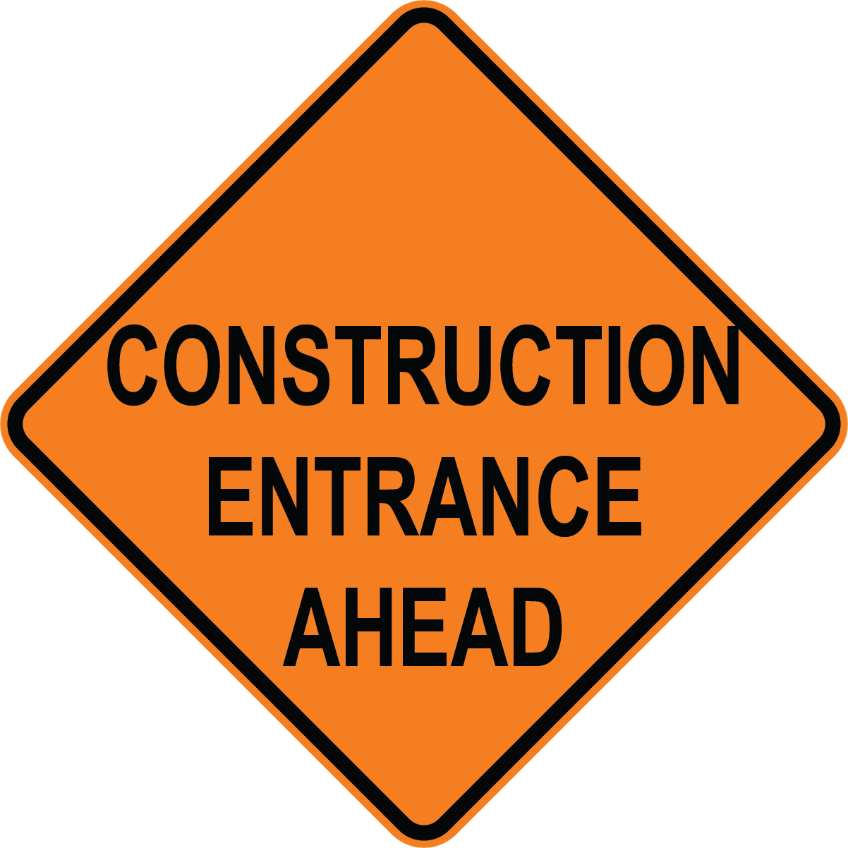 Construction entrance ahead aluminum safety sign for roadwork and job site warning