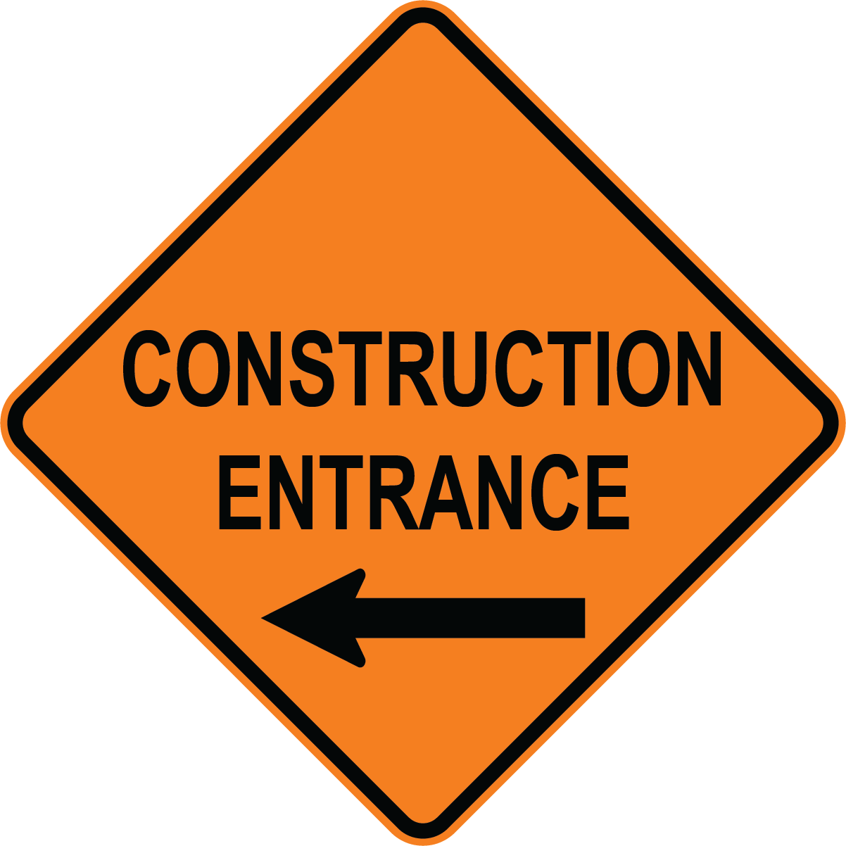 Construction entrance left arrow OSHA traffic control sign for job site entry direction