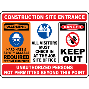 Construction site hard hats required warning sign