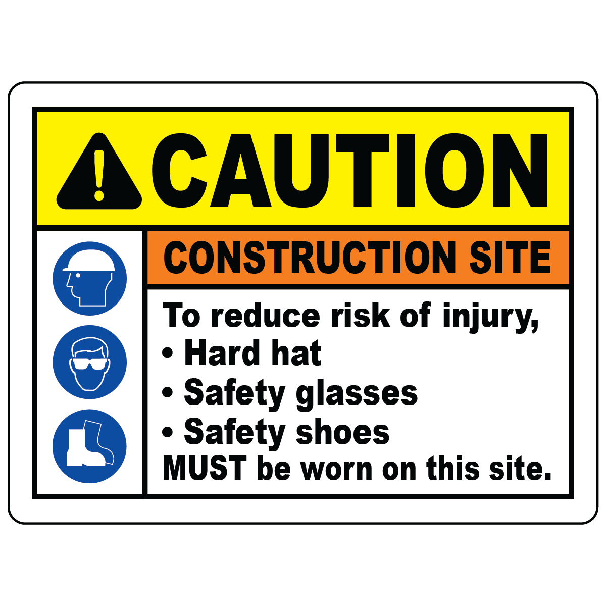 Construction PPE hard hat glasses safety shoes sign