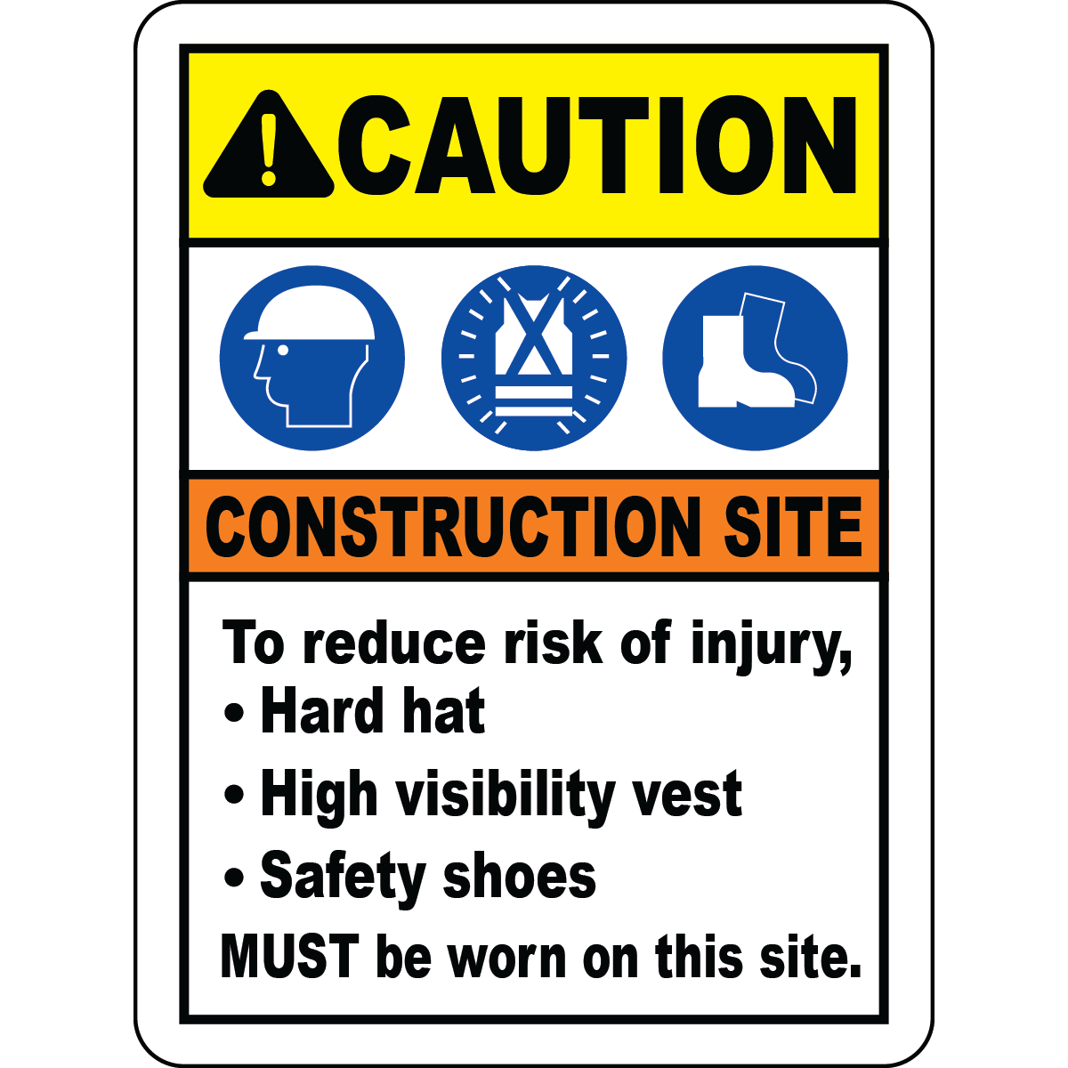 Construction PPE hard hat vest safety shoes caution