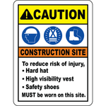 Construction PPE hard hat vest safety shoes caution