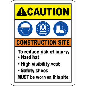 Construction PPE hard hat vest safety shoes caution