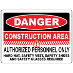 Danger construction PPE hard hat vest glasses sign