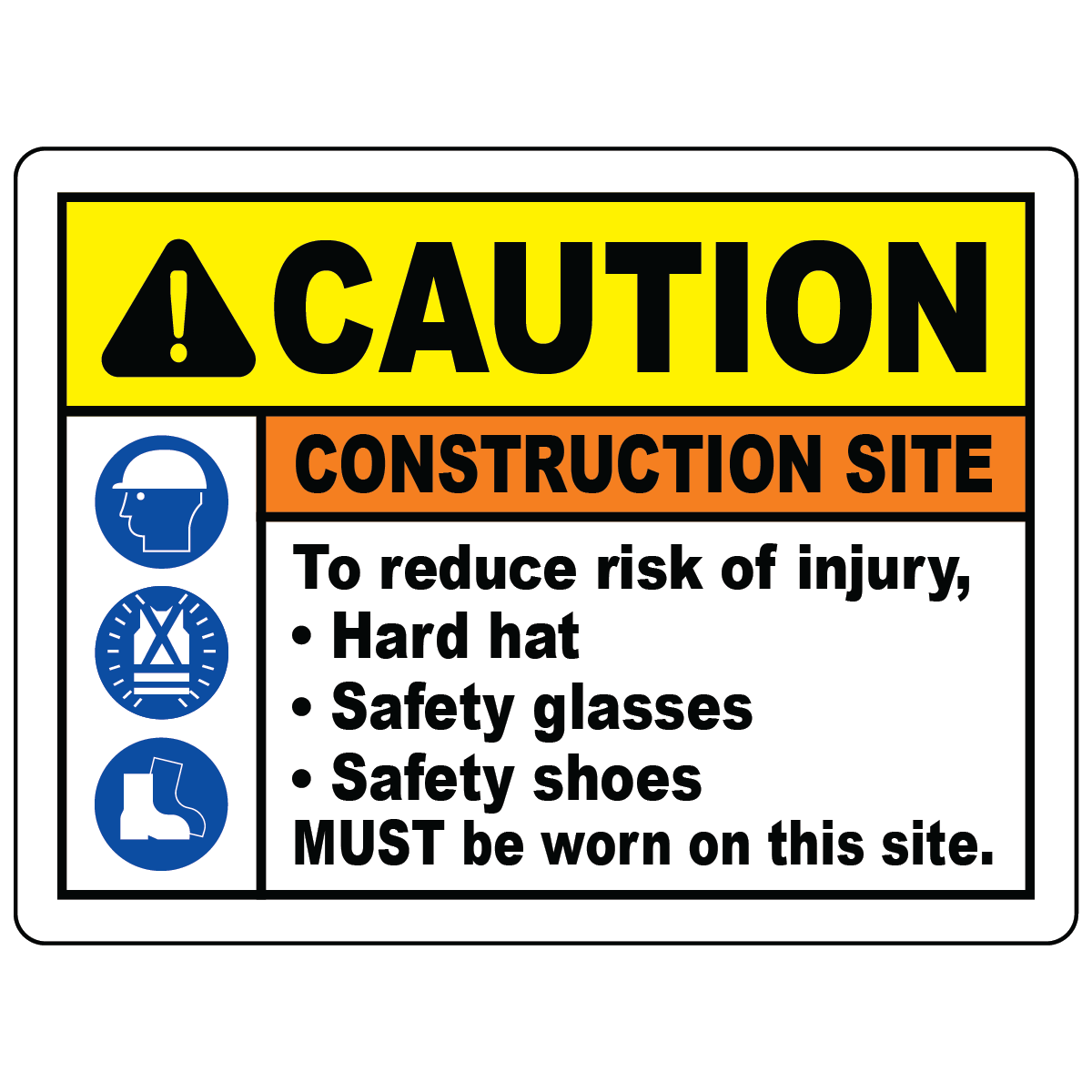 Construction PPE hard hat vest safety shoes warning