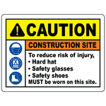 Construction PPE hard hat vest safety shoes warning