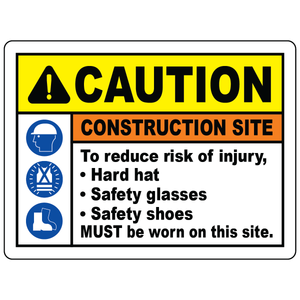 Construction PPE hard hat vest safety shoes warning
