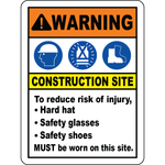 Construction PPE hard hat vest safety shoes warning