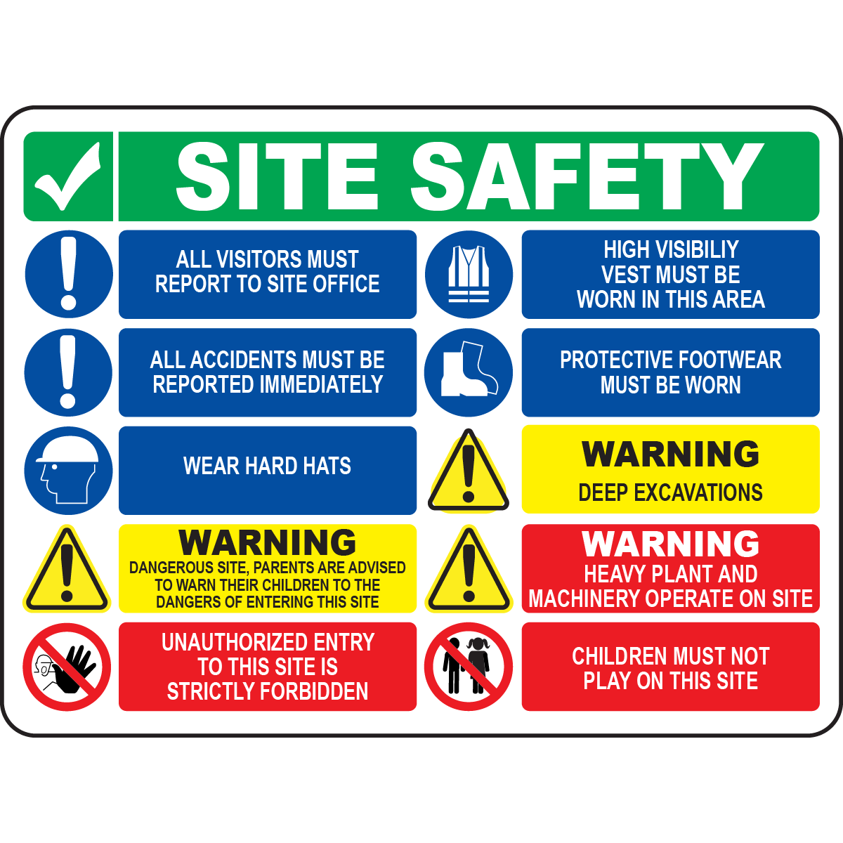 Construction site safety visitors report warning sign