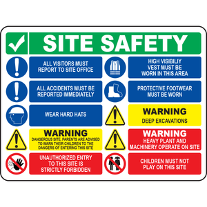 Construction site safety visitors report warning sign