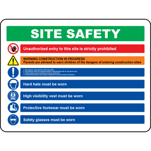 Construction site unauthorized entry warning sign PPE
