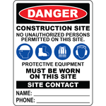 Danger construction site no unauthorized entry PPE sign