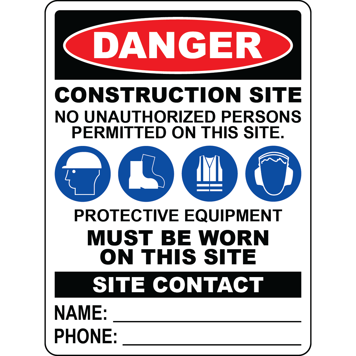 Danger construction site no unauthorized entry PPE sign