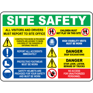 Construction site safety visitors must report sign