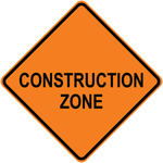 Construction zone diamond aluminum traffic warning sign