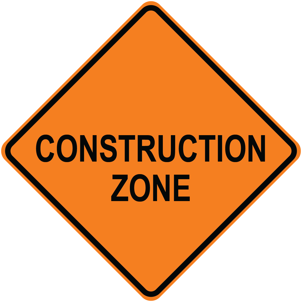 Construction zone diamond aluminum traffic warning sign