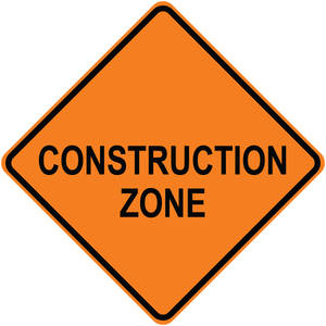 Construction zone diamond aluminum traffic warning sign