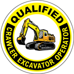 Qualified crawler excavator operator vinyl hard hat safety sticker