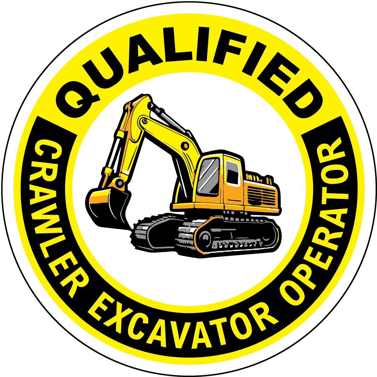 Qualified crawler excavator operator vinyl hard hat safety sticker