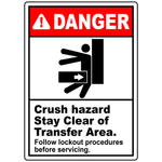 Danger Crush Hazard Stay Clear Of Transfer Area. Follow Lockout Procedures Before Servicing.