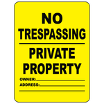 Private property owner address no trespassing sign
