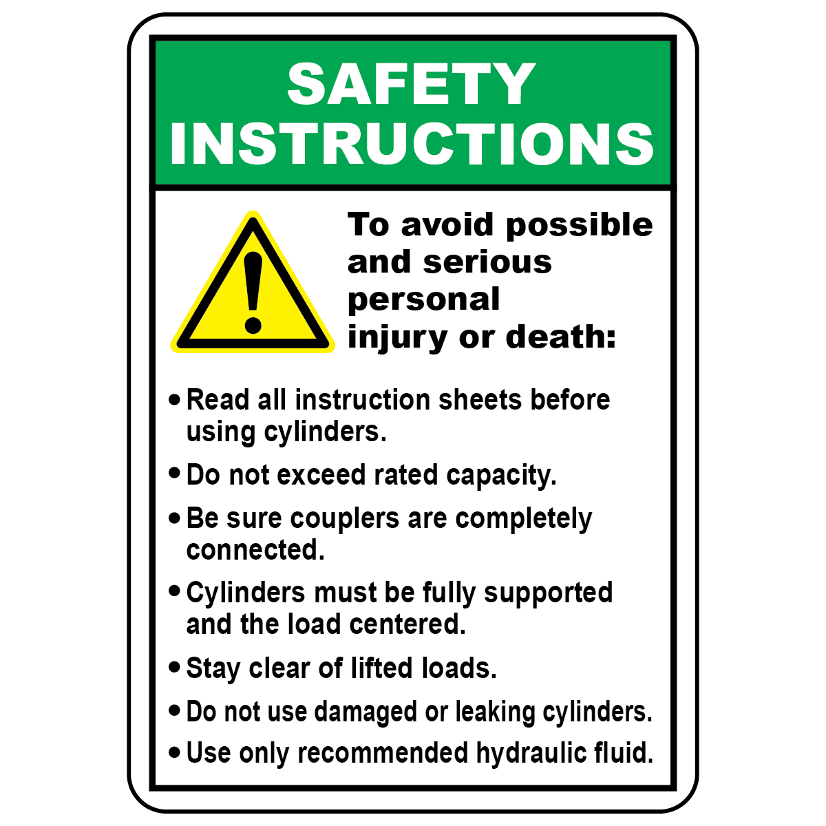 Cylinder safety instructions warning sign with hazard symbol
