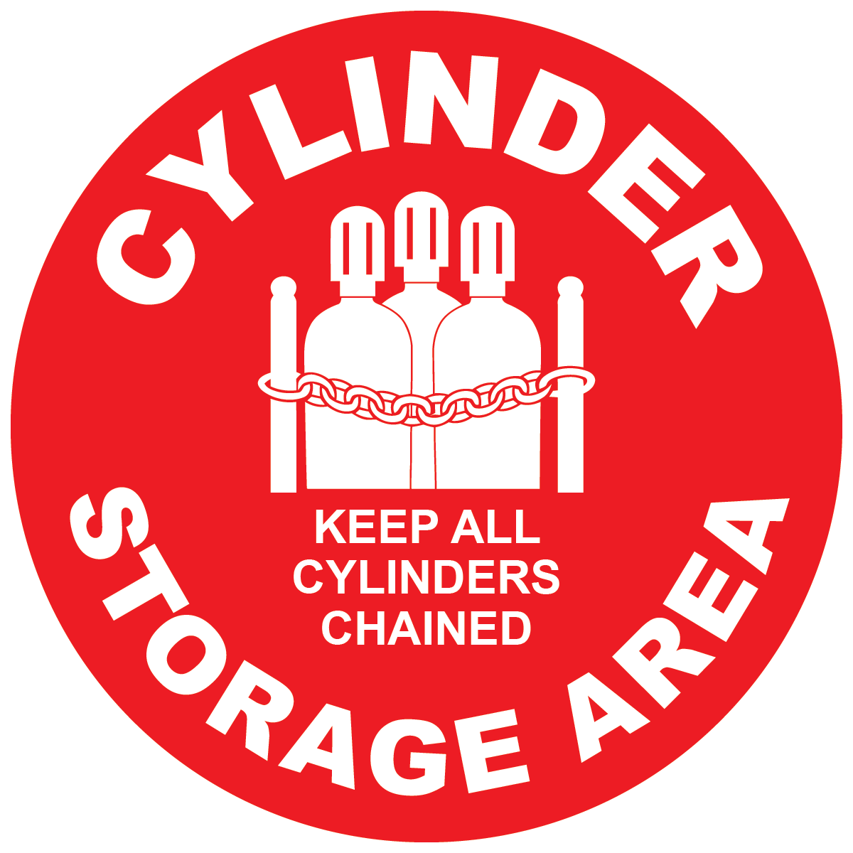 Cylinder storage area floor sign with cylinder symbol and anti-slip safety laminate