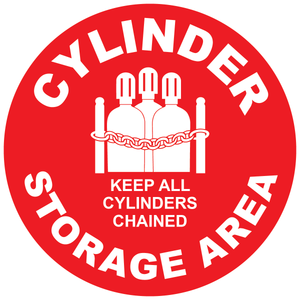Cylinder storage area floor sign with cylinder symbol and anti-slip safety laminate