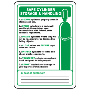 Cylinder storage and handling safety sign with secure cylinder symbols