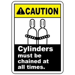 Caution cylinders must be chained at all times safety sign